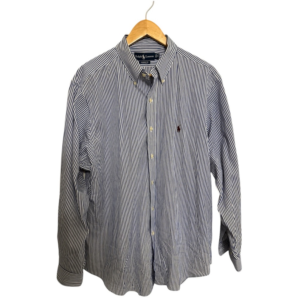Ralph Lauren Blue and White Striped Button Down Shirt